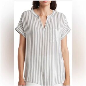 beachlunchlounge Ivy Yarn Dyed Pinstripe Blouse Nordstrom L NWT Uniform Green